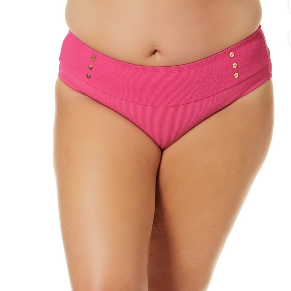 Time And Tru Womens Pink Midrise Button Bikini Bottoms Size XL 16-18